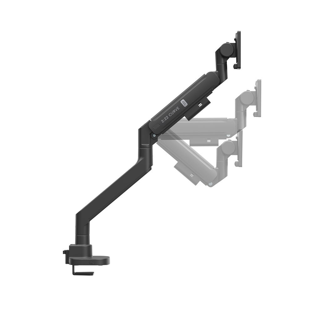 Thinking Works 2:22 Curve dual monitor arm in matte black holding two monitors side by side