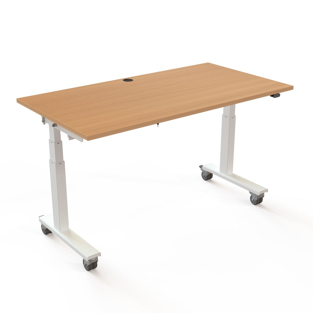 Conset DM96 Height Adjustable Desk main view, white melamine top with white frame